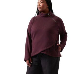 Athleta Cozy Karma Asymmetrical Pullover Sweatshirt in Plum Cabernet - `1X